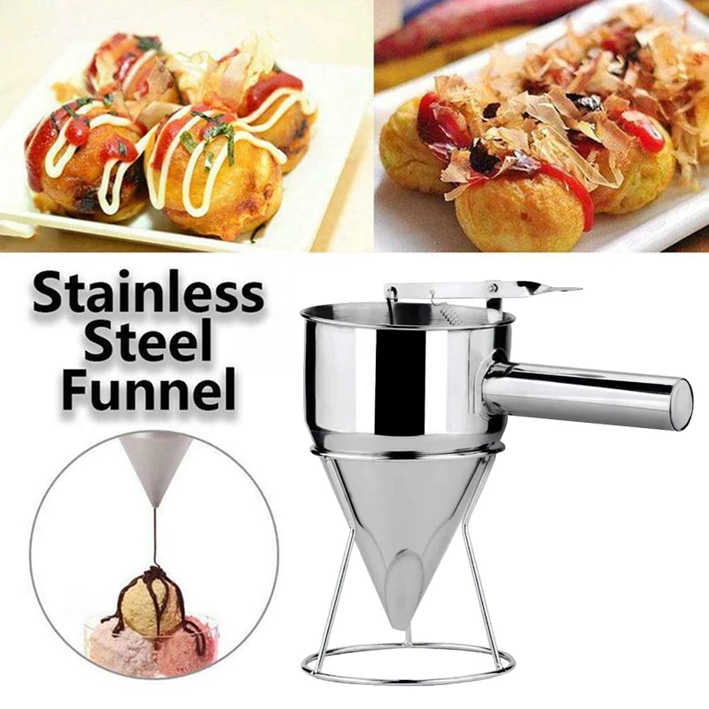  Stainless Steel Pancake Batter Dispenser, Gourmet Pourer,  Funnel Dispenser with Stand for Takoyaki and Baking : Home & Kitchen