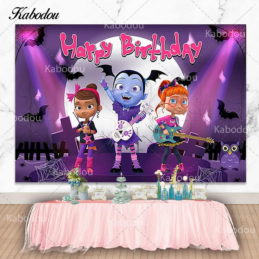 Photo Backdrop Cartoon Vampirina Girls Birthday Teeth Halloween Concert Party Photography Decor Props