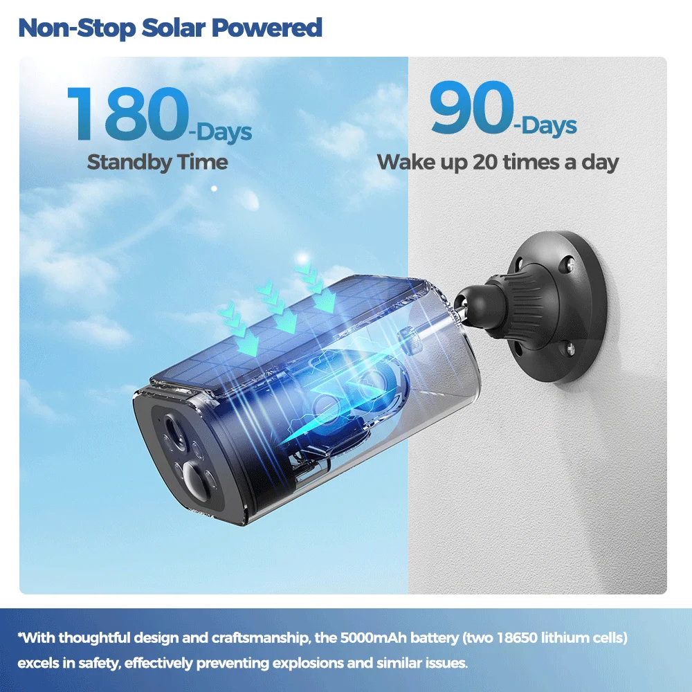 Solar Camera WIFI Outdoor Wireless Security Cam 2.5K Ultra Standby Time PIR Smart Light Color Night Vision AI Detect Battery Cam 2