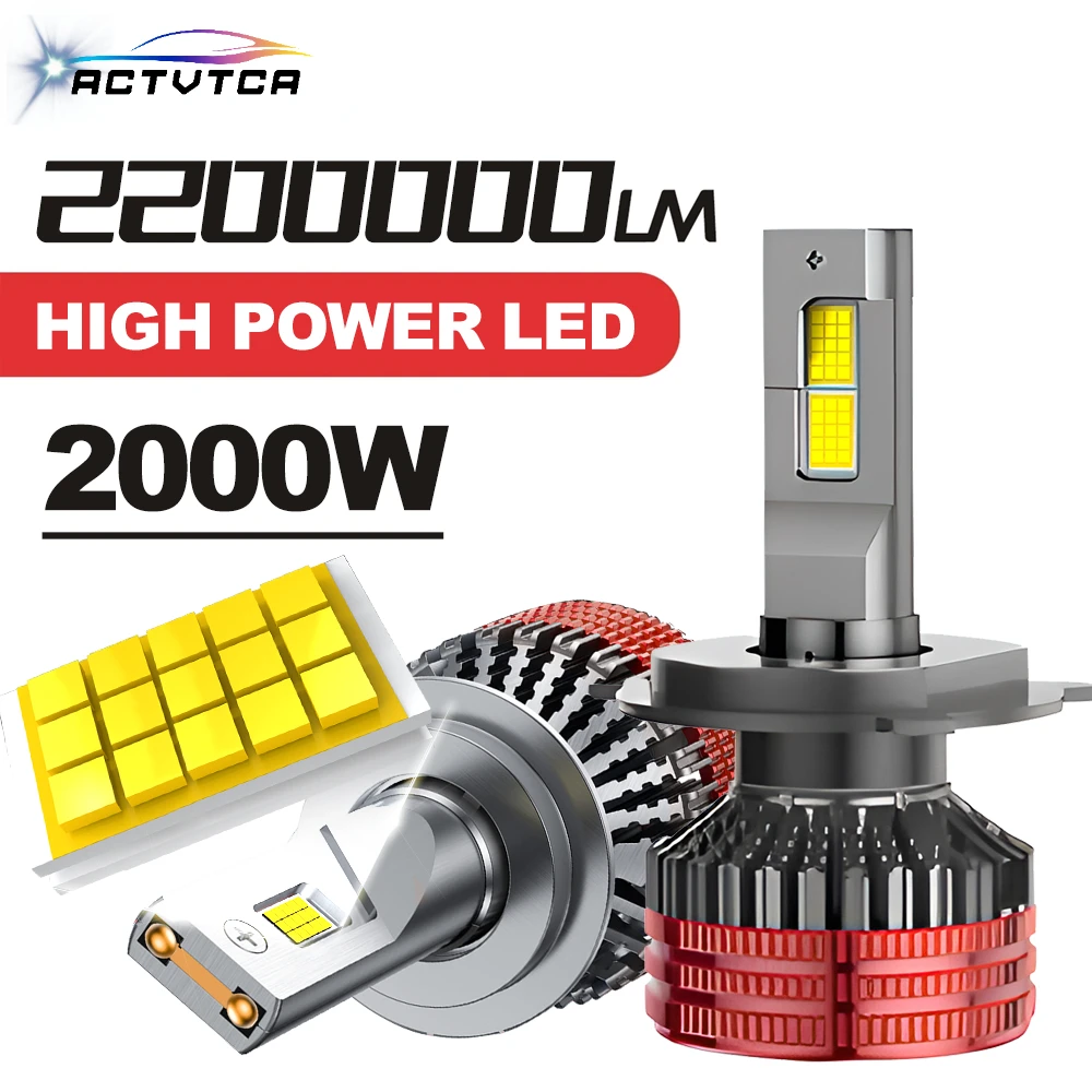 

ACTVTCA 2000W 2200000LM H7 H4 LED Headlights H8 H9 H11 High Power Bulbs 9005 HB3 9006 HB4 Auto Headlamps 6000K LED Car Lights