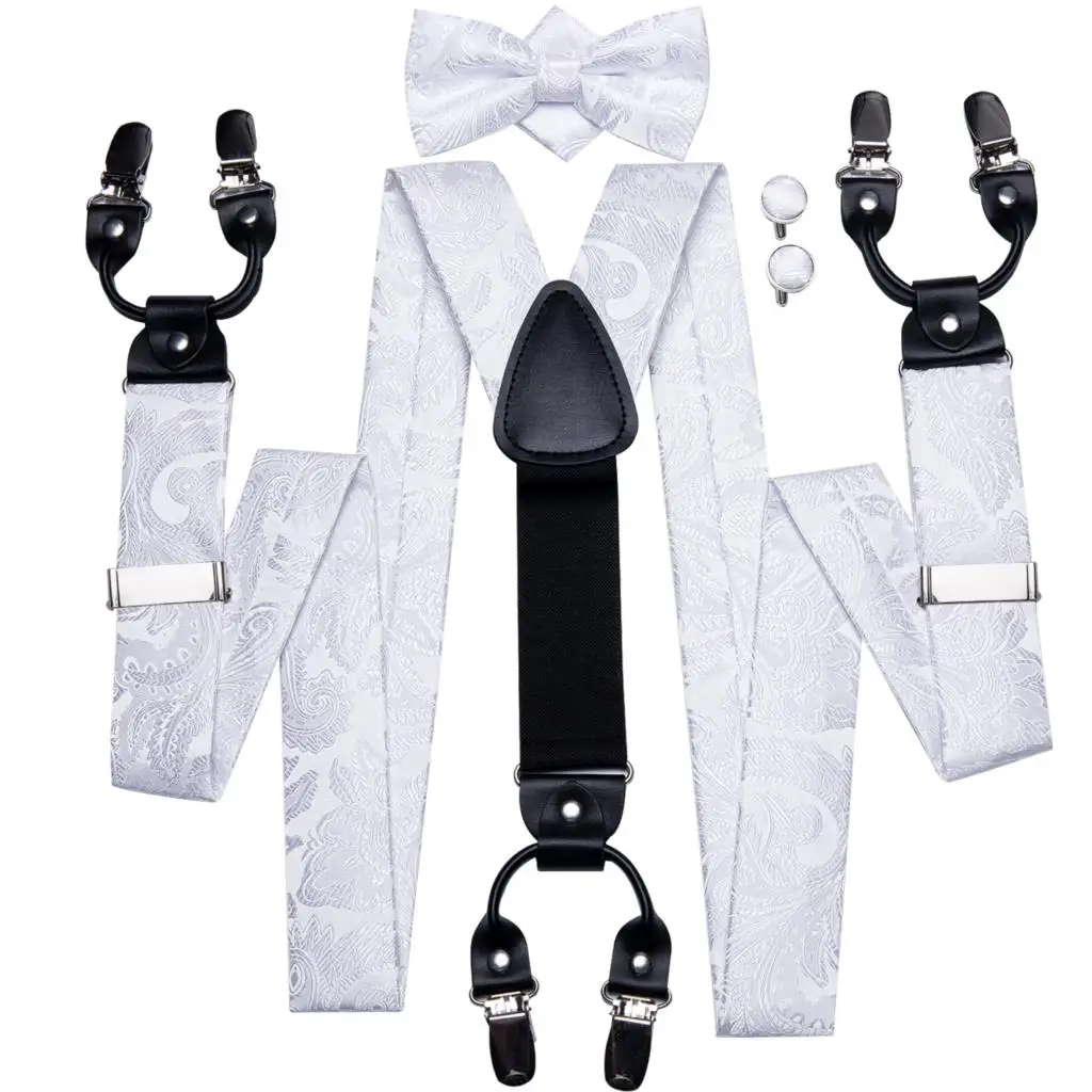 hi-tie-男性用の白いシルクの調節可能なカフスボタン結婚式のビジネス用のストラップ付き