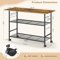 Rolling Kitchen Island Cart with 3 Shelves & 6 Hooks, Microwave Stand with Lockable Wheels, Metal Frame for Dining Living Room 2