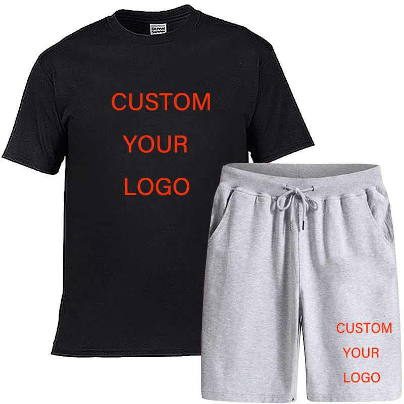 Men Set Custom Brand Logo Short Sleeve Print T Shirts Shorts Tracksuit  Sportswear Casual 2 Pieces Set Sport Fitnees Suits 4Xl