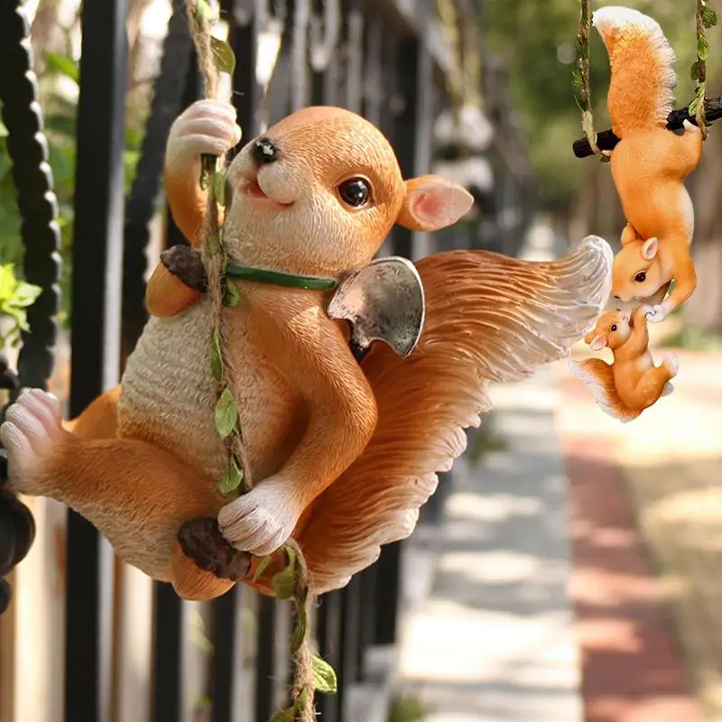 

Creative Resin Squirrel Statue Adorable Simulation Squirrel Figurines Water Proof Animal Resin Crafts Sculpture For Lawn Patio