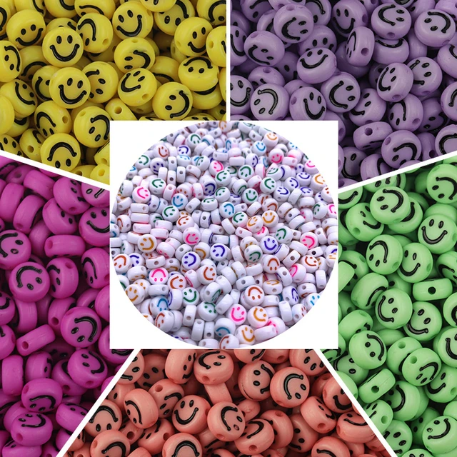 Happy Face Beads - 7mm Tiny Smile Shape Acrylic or Resin Beads