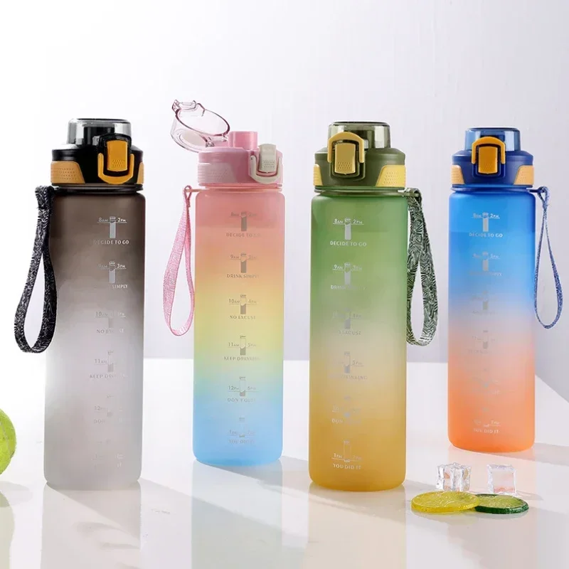 시간 마커가있는 1L 스포츠 물병 야외 캠핑 Drinkware 스포츠 Fitnes ..