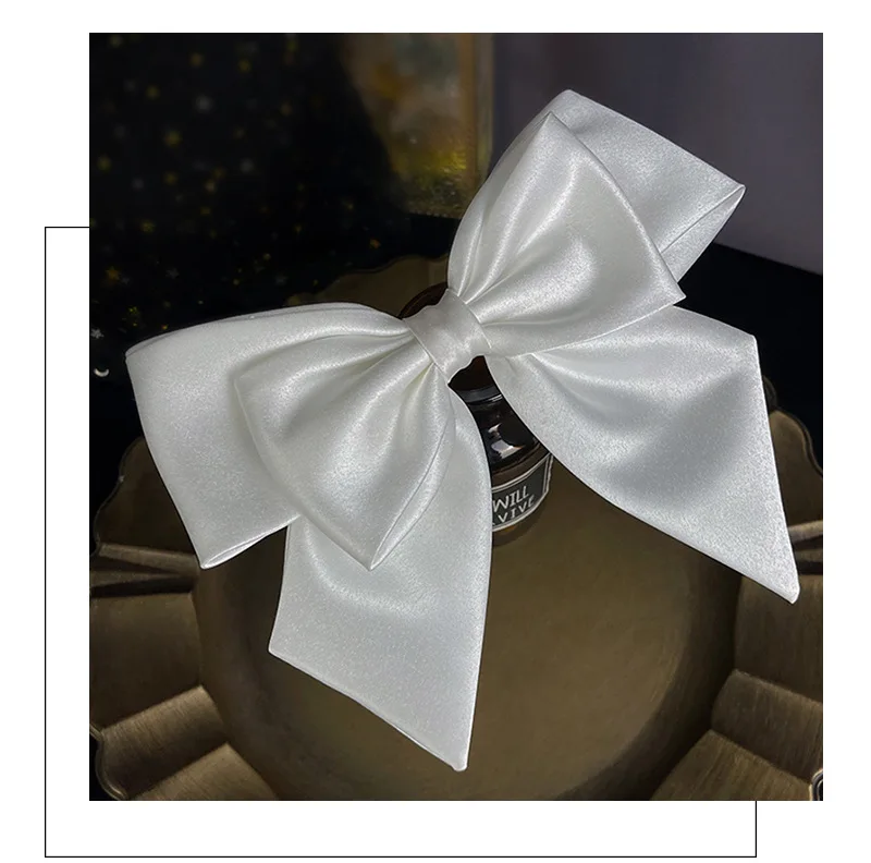 Bridal White Satin Bow Barrettes Wedding  Side Clip  Headdress Elegant  hair accessories for women