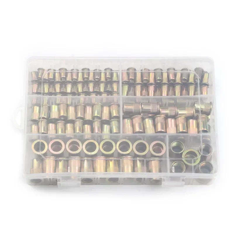 210/165/100PCS Box Rivet Nuts Carbon Steel M4 M5 M6 M8 M10 M12 Flat Head Rivet Nuts Set Hardware Multi Sizes Insert Rivet Nuts 6