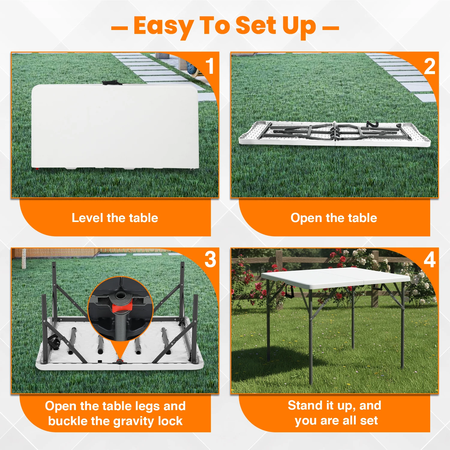 34" Folding Outdoor Dining Table, Portable Plastic Folding Card Table with Handle Suitable for Picnics,Parties,Party and Camping