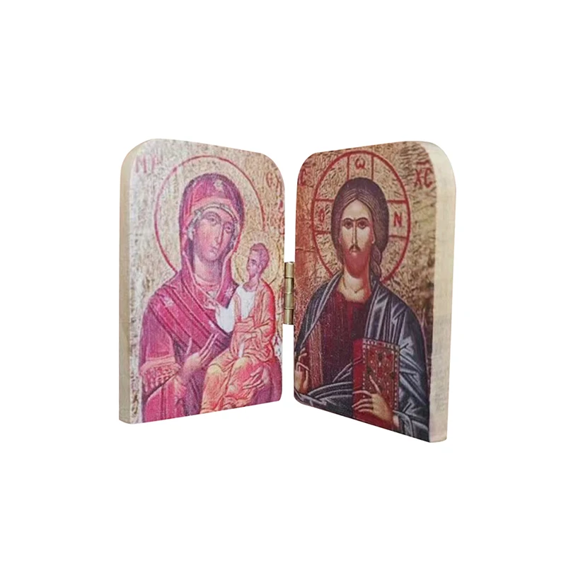 Wood Icon Decoration Wood Icon Plaque Christ The Teacher And Virgin Of Kazan Catholic Orthodox Icon Diptych For Travel Home Display Religious Gift