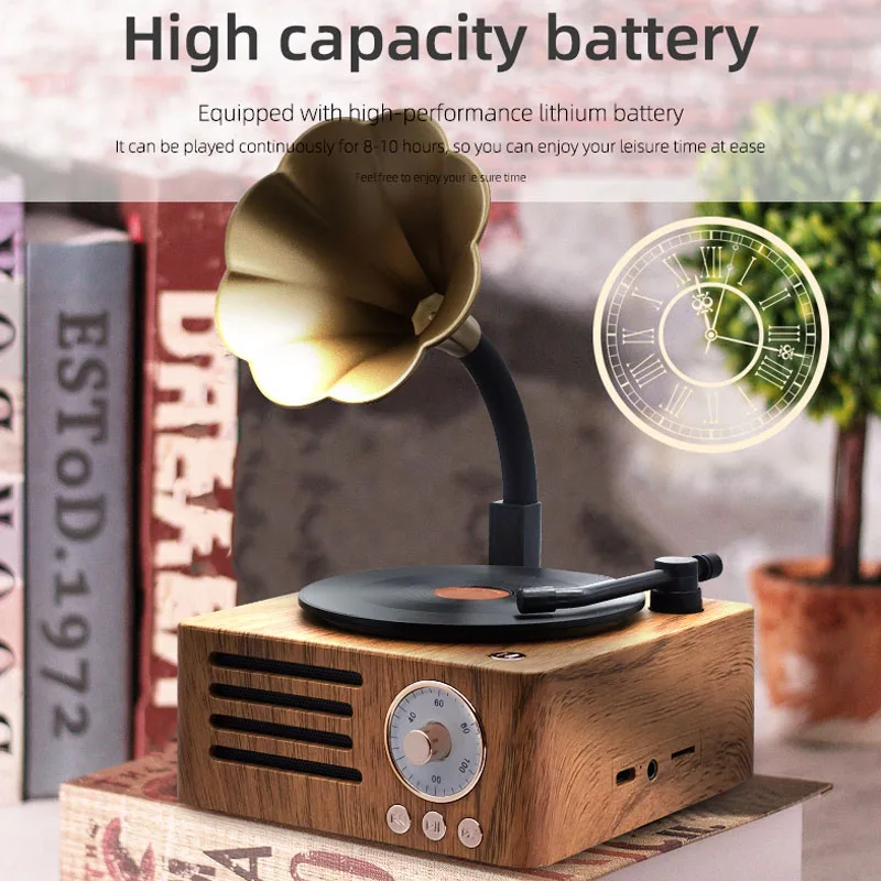 Retro Radio Portable Mini FM Radio Bluetooth Speaker MP3 Music Box Vintage Record Player with Microphone Support TFCard/AUX Play