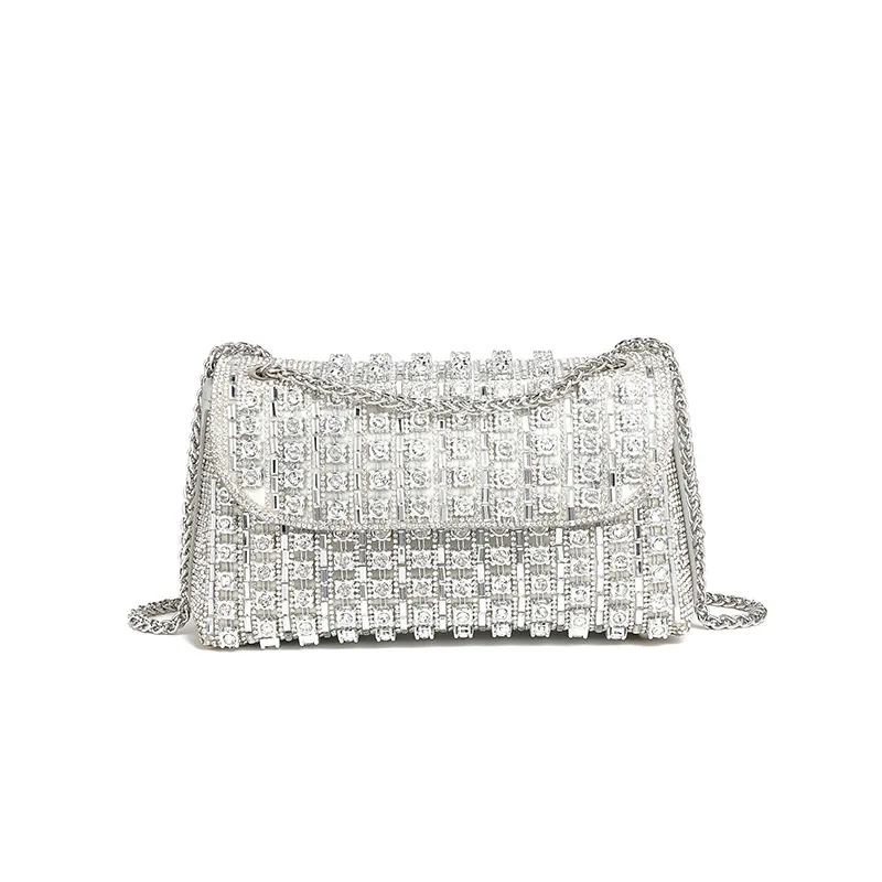 

Shoulder High Quality Crossbody Bag Diamond Evening New Chain Woman Famous Brands Luxury Phone Purse Women Messenger Square Bag