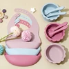 4PCS Baby Silicone Tableware Set Soft Spoon Fork Waterproof Baby Bibs Cartoon Lion Shape Bowl Portable Baby Dinner Set 2