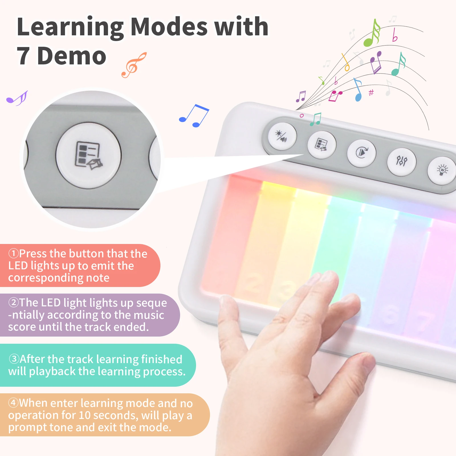 Rainbow Flashing Piano Toys Electronic Music Toys with 5 Instruments 13 Melody Portable Keyboard Toys Educational Toys for Kids 2