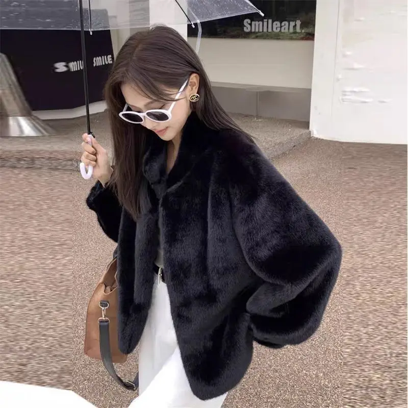 New Style Short Thickened Fur Coat Women's Winter Outerwear Stand Collar Squirrel Skin Simulation Eco-friendly Leather Jacket