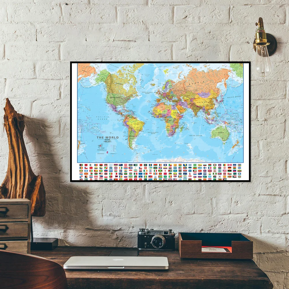 90*60cm The World Map Canvas Painting Posters and Prints Wall Decorative Hanging Picture Office School Supplies Home Decor