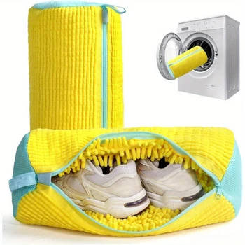 Anti-Deformation Shoe Washing Bag for Machine - Polyester Mesh Laundry Sock with Zipper for Sneakers/Boots,39x19cm,Reusable Dry 1