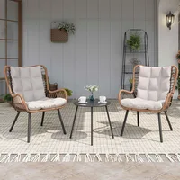 Outdoor Bistro Set, Small Patio Furniture Set with Coffee Table and Thick Cushions, Front Porch Furniture for Lawn, Garden