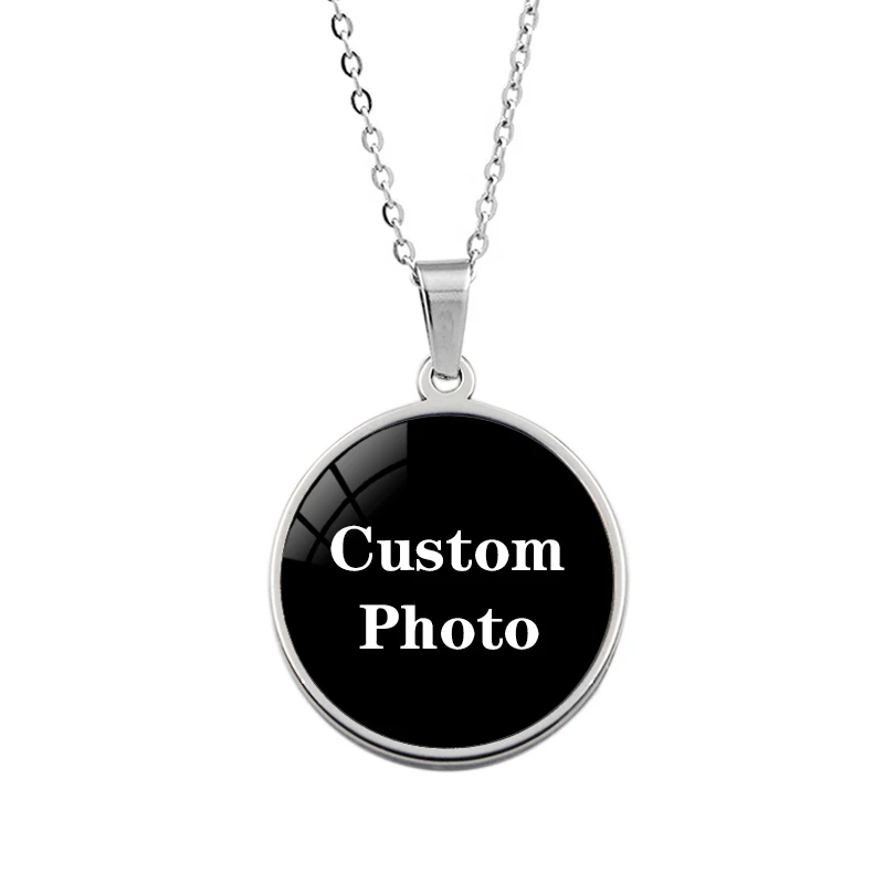 

Personalized Custom Photo Pendant Necklace Silver Color Stainless Steel Glass Cabochon Men Women Family Friend Jewelry Gift
