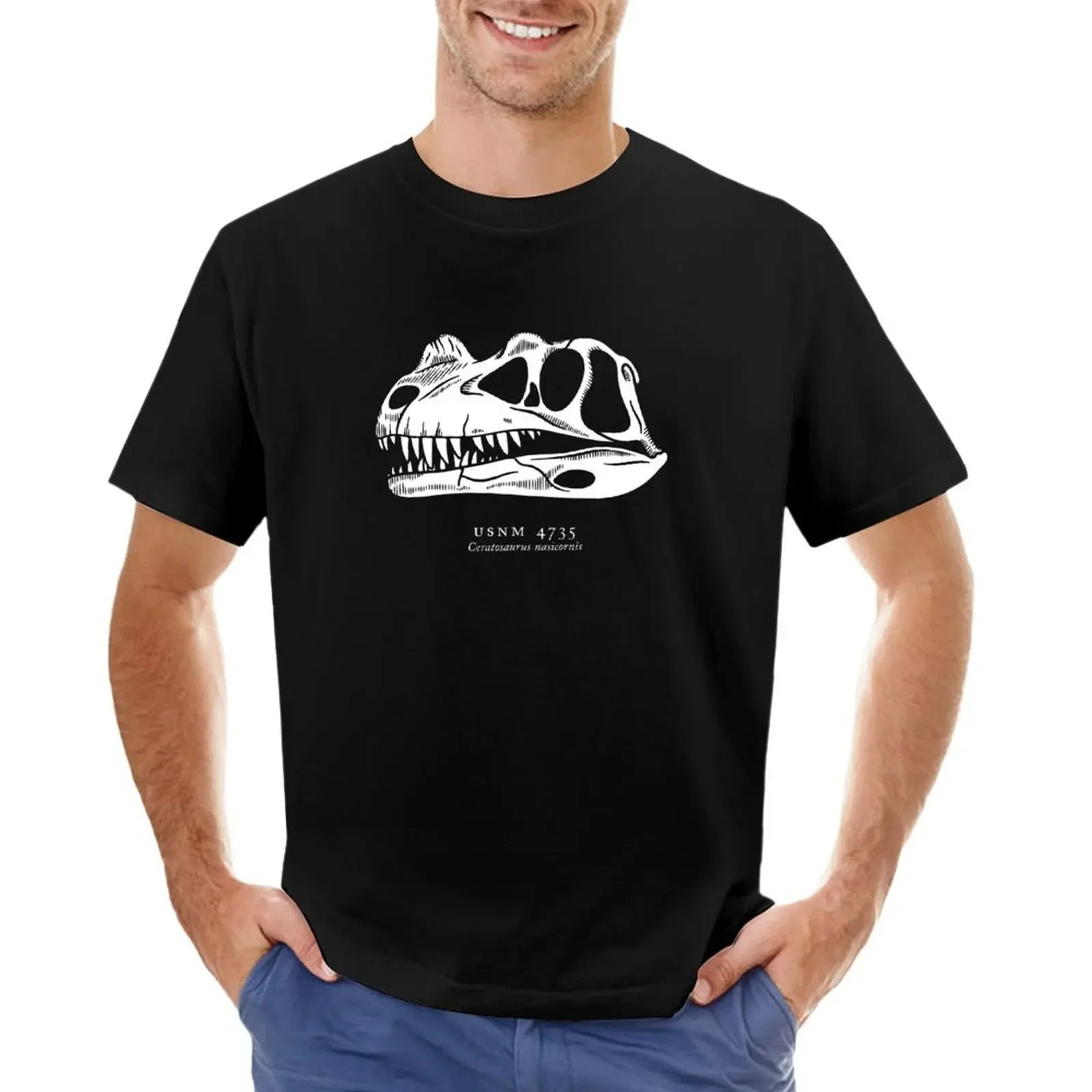 Ceratosaurus Fossil Skull - White Version T-Shirt Tees Top T-Shirt Aderenti Per Uomo