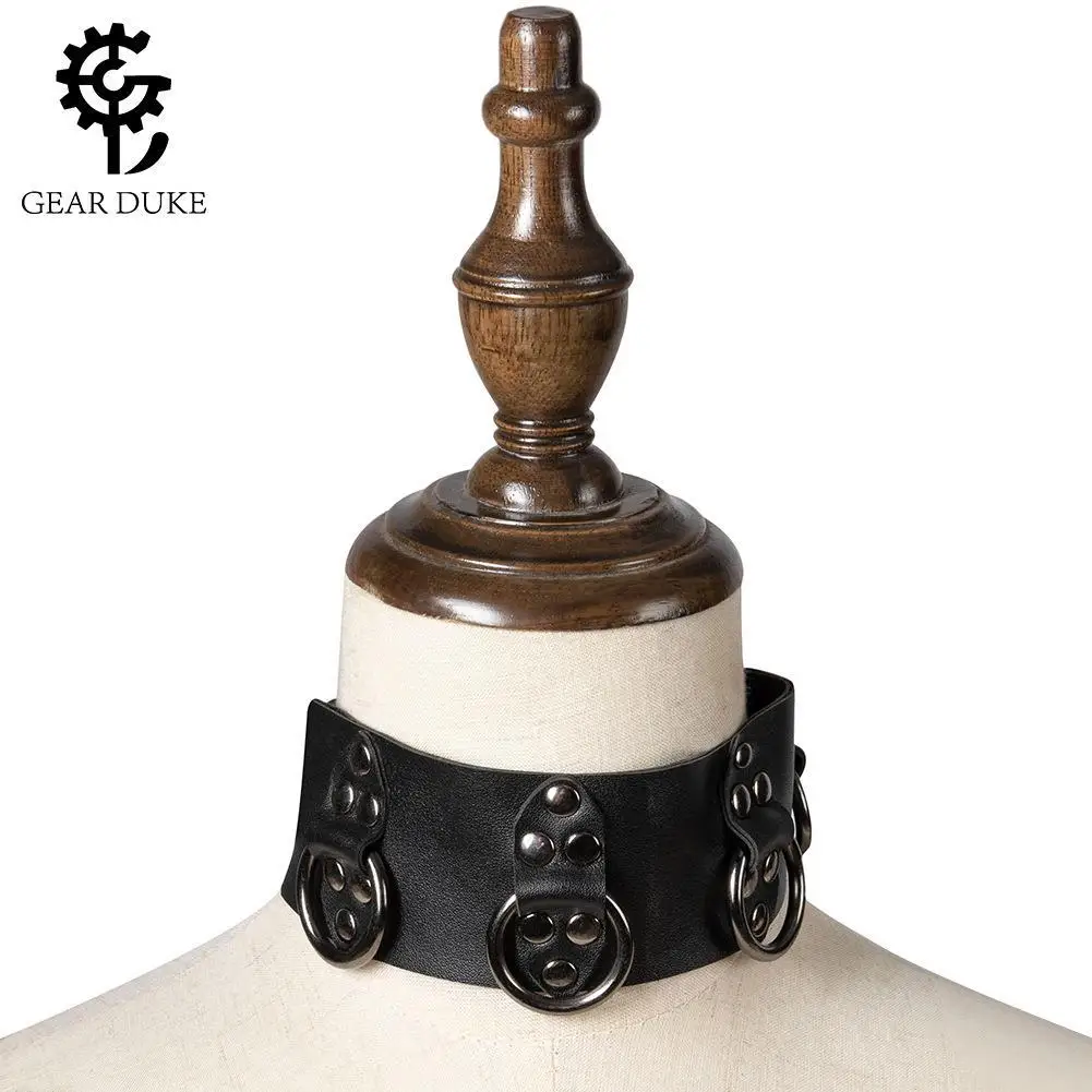 

Punkstream Faux Leather Neck Belt Non-Mainstream Rivet Ring Necklace Medieval Gothic Pu Leather Carnival Collar Prop Gearduke