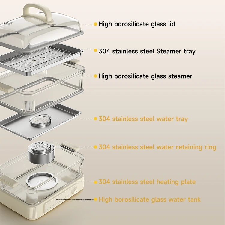 Convenience Mini Rice Cooker Steamer 3-Tier Electric Vegetable and Food Steamer Cooker