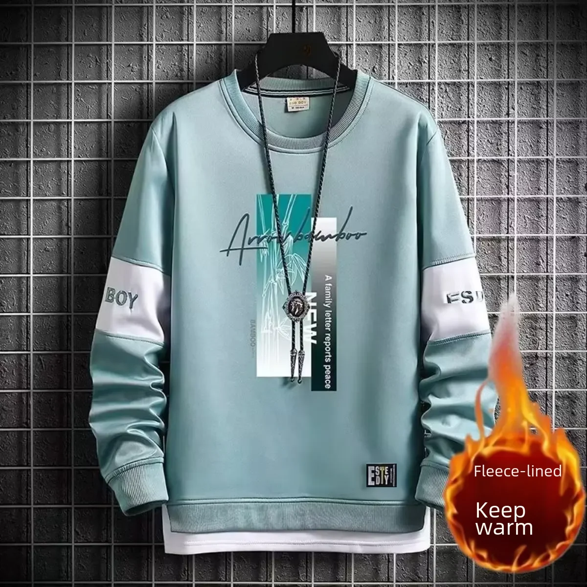 thumbnail image 1 of Sudadera con cuello redondo y forro polar para hombre, informal, versátil, de manga larga, cálida para otoño/invierno, 1 of 5