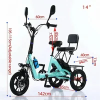 Vélo électrique pliant pour adultes, tricycle électrique à trois roues, siège passager, grand panier, 14 pouces, 48V, 350W 6