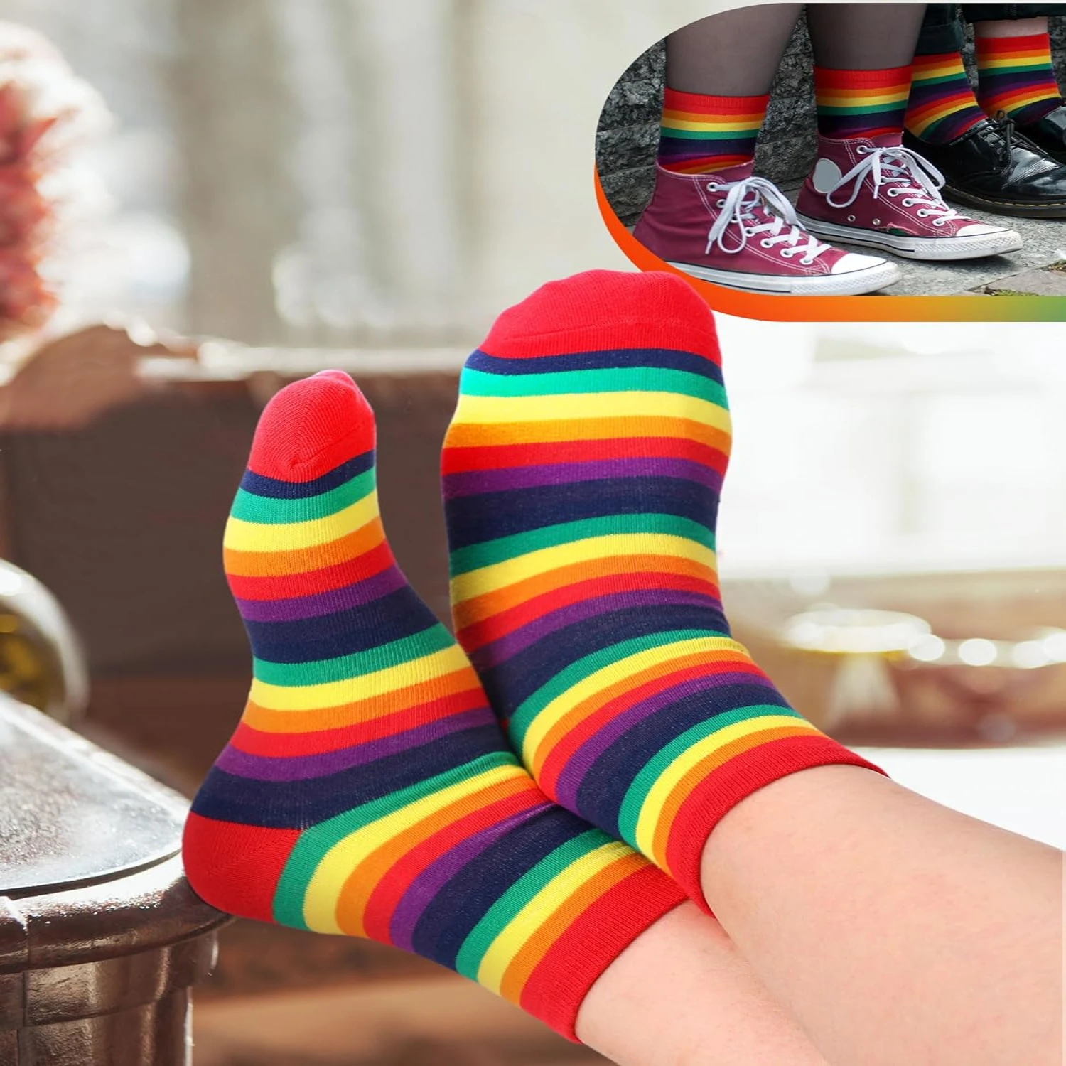 Vibrant, Colorful and Stylish Pack of 6 Cotton Tube Socks for Men and Women-Fun Unisex Pride Design-Perfect for Comfortable