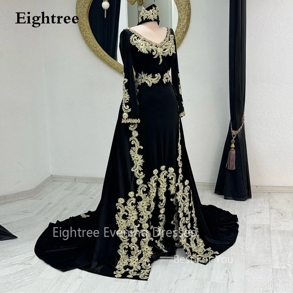 

Eightree Vintage Evening Dresses Appliques Muslim Formal Prom Gowns V Neck Quinceanera Vestidos Fiesta Exquisite Robes De Soiree