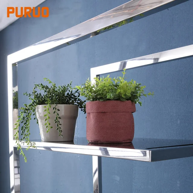 Puruo의 럭셔리한 거실 스테인리스 스틸 선반으로 현대적이고 세련된 거실 공간 연출