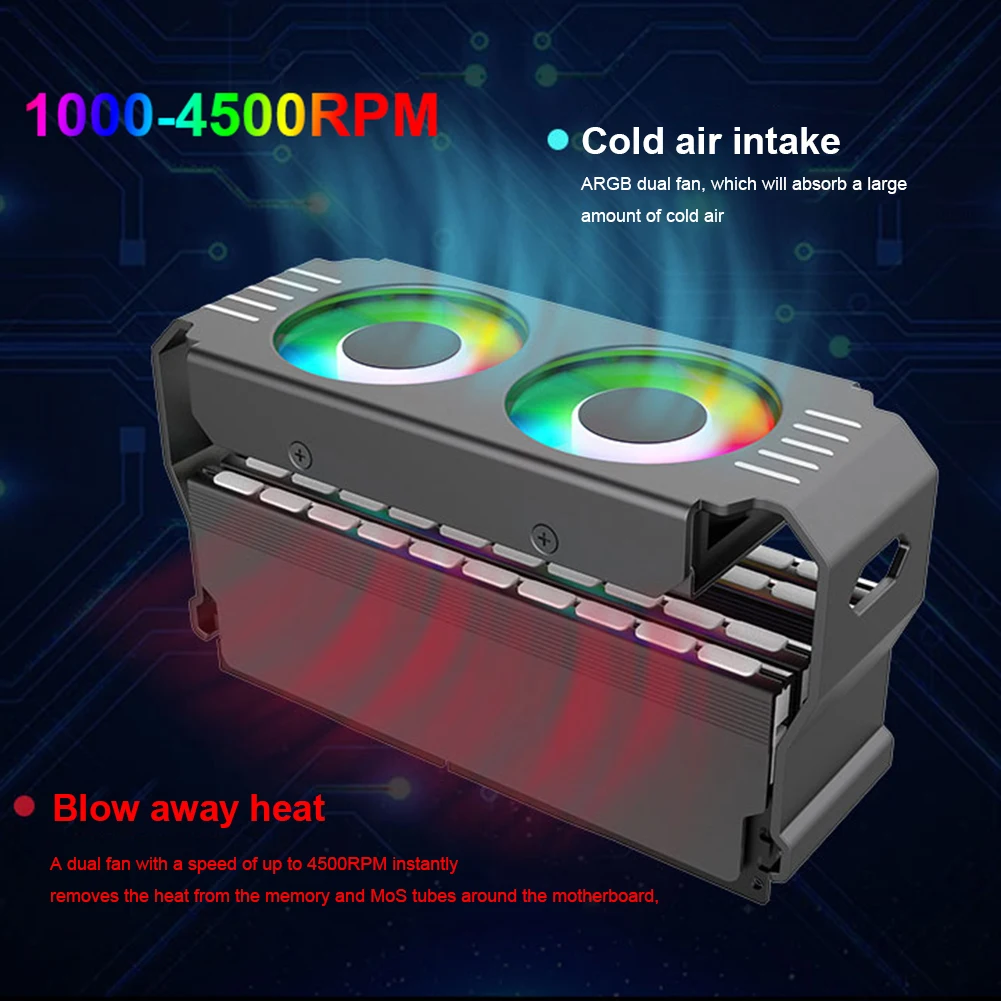 Refrigerador do Módulo de Memória Ram do Computador pc Ddr4 Ddr5 Ventilador Dual 120 mm Sincronização Argb Fãs Pwm Radiador de Refrigeração Rgb para Ddr4 Ddr5 - Imagem 4