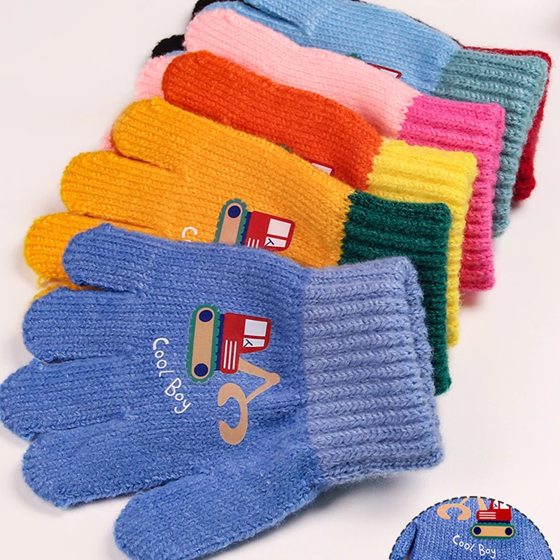 Cute Cartoon Kids Knitted Gloves Anti-Cold Children Cycling Glove 2-4Year Boy Girl Hand Winter Warmer Baby Full Finger Mittens