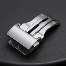 Stainless Steel Brushed Deployment Watch Buckle with Double Press Folding Clasp - 22mm (Silver)