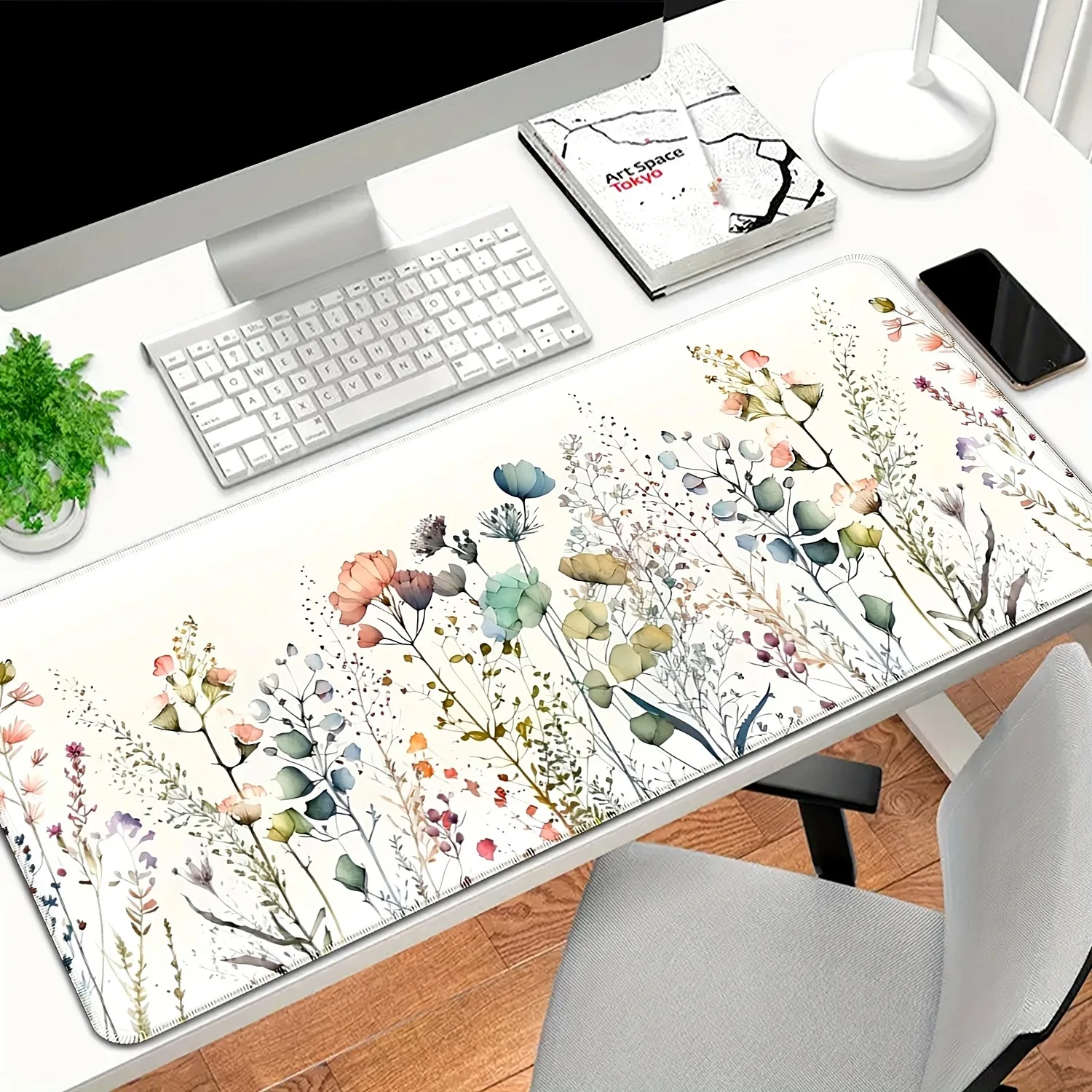 Stylish floral print mousepad, extended desk mat, 35.4x15.7in, long mousepad with non-slip rubber base, ideal for gamers, home o 3