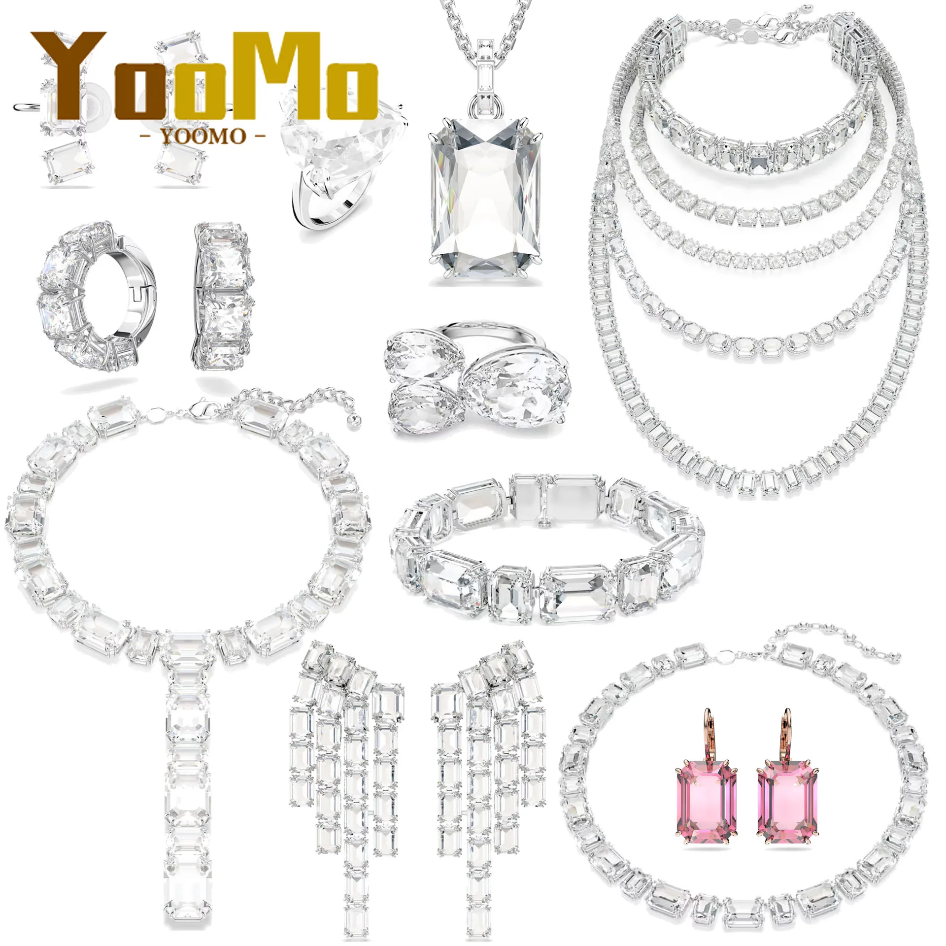 오리지널 고품질 쥬얼리 세트 Y자형 초커 목걸이 화이트 오스트리아 크리스탈 목걸이 귀걸이 팔찌 반지 파티 선물