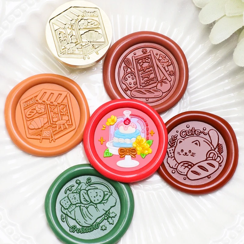 Cartoon Food Baking Series Lacquer Seal Head Cake Croissant Pattern Envelope Hand Account Gift Box Decoration