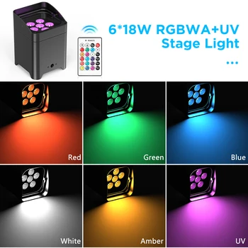 U'King 4PCS 6x18W 6IN1 RGBAW+UV Par Light with Bag DMX Remote Control WiFi Par Light Wireless LED Stage Light for DJ Bar Party 2