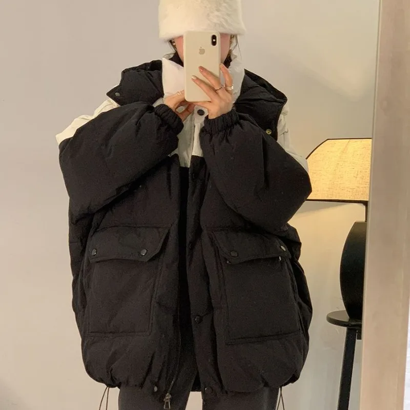 2023 New Women Down Jacket Winter Coat Female Short Parkas Loose Thick Warm Outwear Leisure Time Hooded Versatile Overcoat