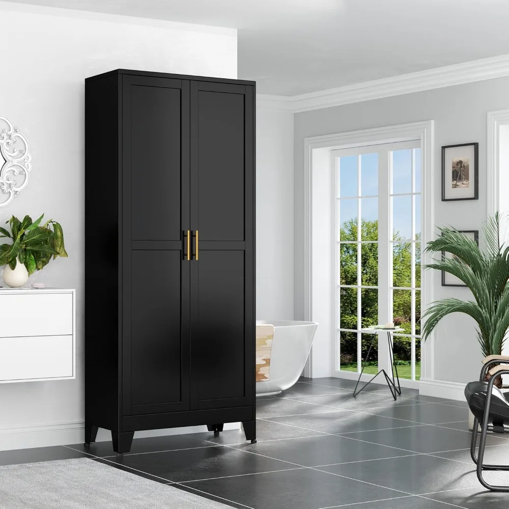 Kitchen Pantry Storage Cabinet with Doors and Adjustable Shelves, Metal ClosetMaid Food Pantry Cabinets, Freestanding Cupboard 2