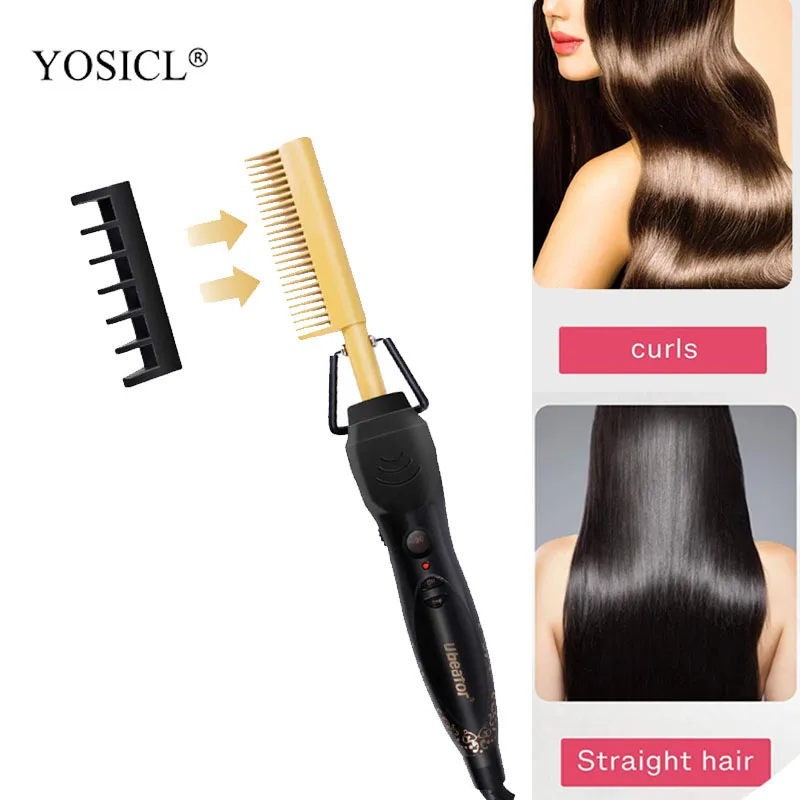 Electric Straightening Heat Hot Pressing Comb Ceramic Curling Flat Iron Curler Hair Straightener for Natural Black Hair Beards hot air brush one step hair dryer volumizer 1000w blow dryer soft touch pink styler gift hair curler straightener new black gold