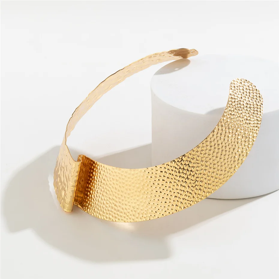 African Exaggerated Fold Metal Wire Open Torques Choker Necklace Women Gold Color Adjustable Chain Grunge Jewelry Steampunk Men