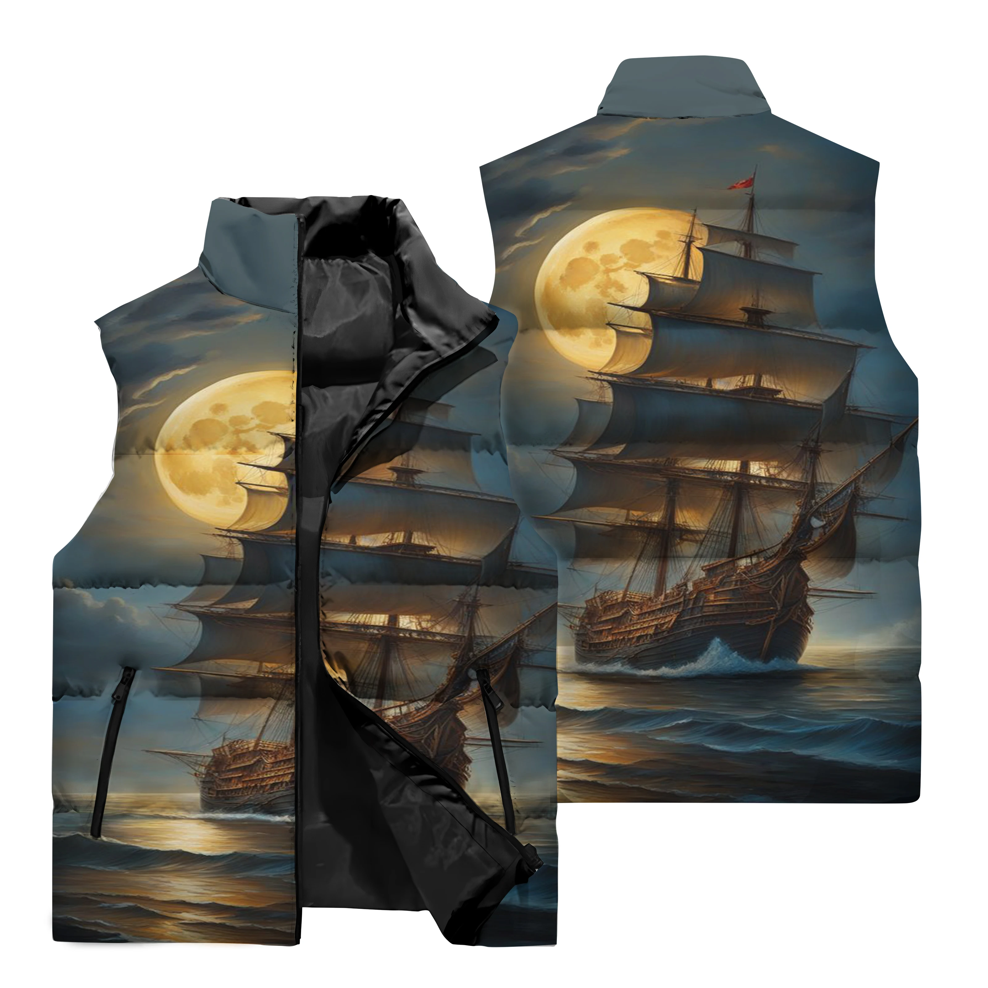 thumbnail image 4 of Chaqueta sin mangas para hombre, con estampado de motocicleta en 3D, para deportes, correr, ciclismo, resistente al viento, cálida, con cuello alto y cremallera, 4 of 5