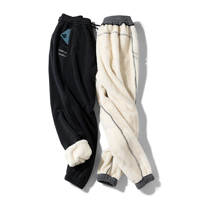 

Winter Pants Men Thick Sweatpants Drawstring Trousers Men Fleece Running Pants Warm Velvet Ankle-Tied Pants Fur Lined New K568