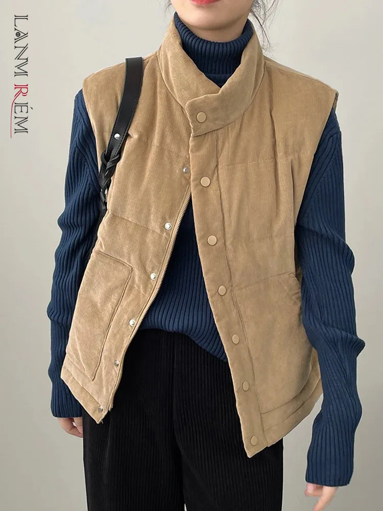 

Женский вельветовый жилет LANMREM, однотонный однобортный плотный теплый топ с воротником-стойкой, зима 2023, 26D6860