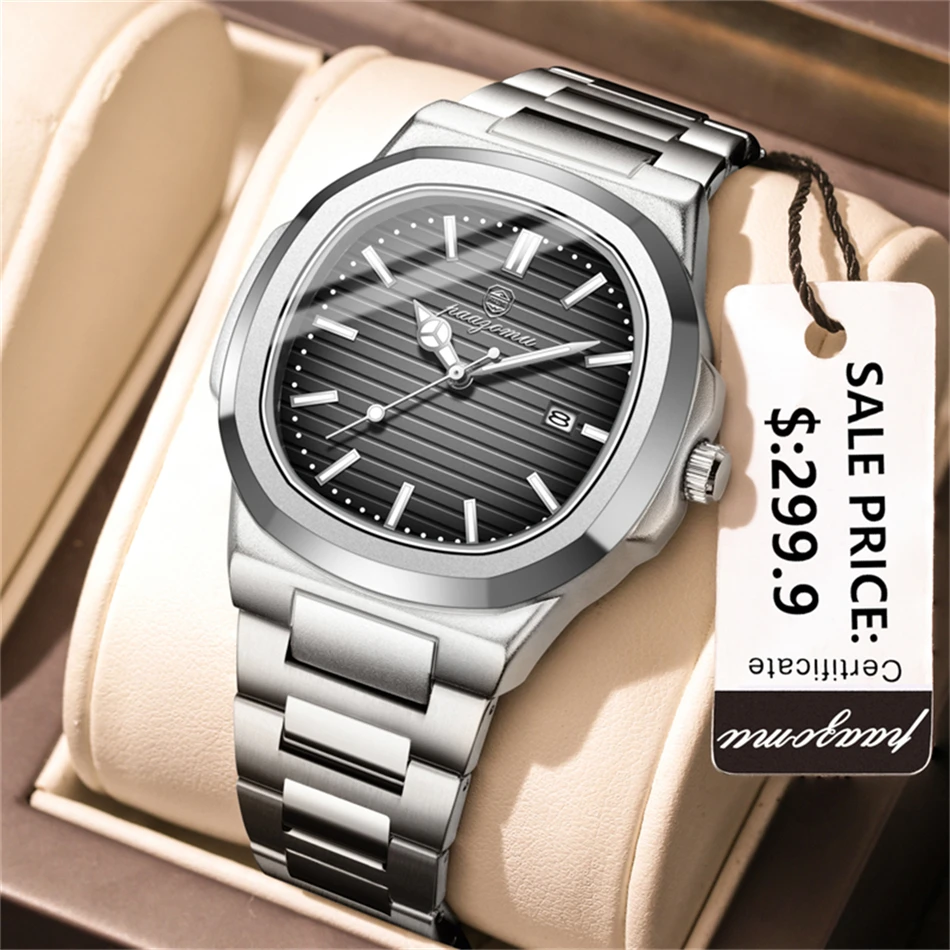 PAAZOMU Luxury Watch Business Waterproof Male Clock Luminous Date Stainless Steel Square Quartz Men Watch Reloj hombre 2025 New
