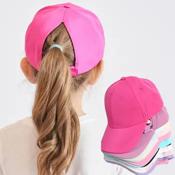 Berretto da baseball per bambini con coda di cavallo alta calda per ragazze Ragazzi Cappello da sole da viaggio Cappellini con visiera per bambini regolabili Cappellini con coda di cavallo con retro cavo 1