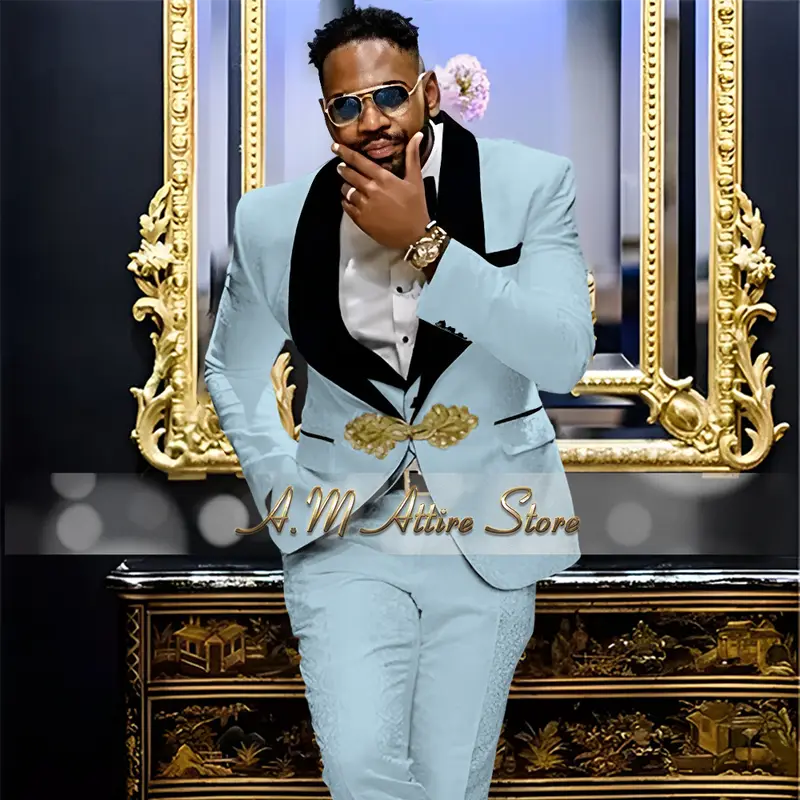 White Jacquard Men's 3-Pcs Suit Black Velvet Shawl Lapel Blazer Vest Pants Set for Wedding Groom Ball Party Handmade Tuxedo - Image 15