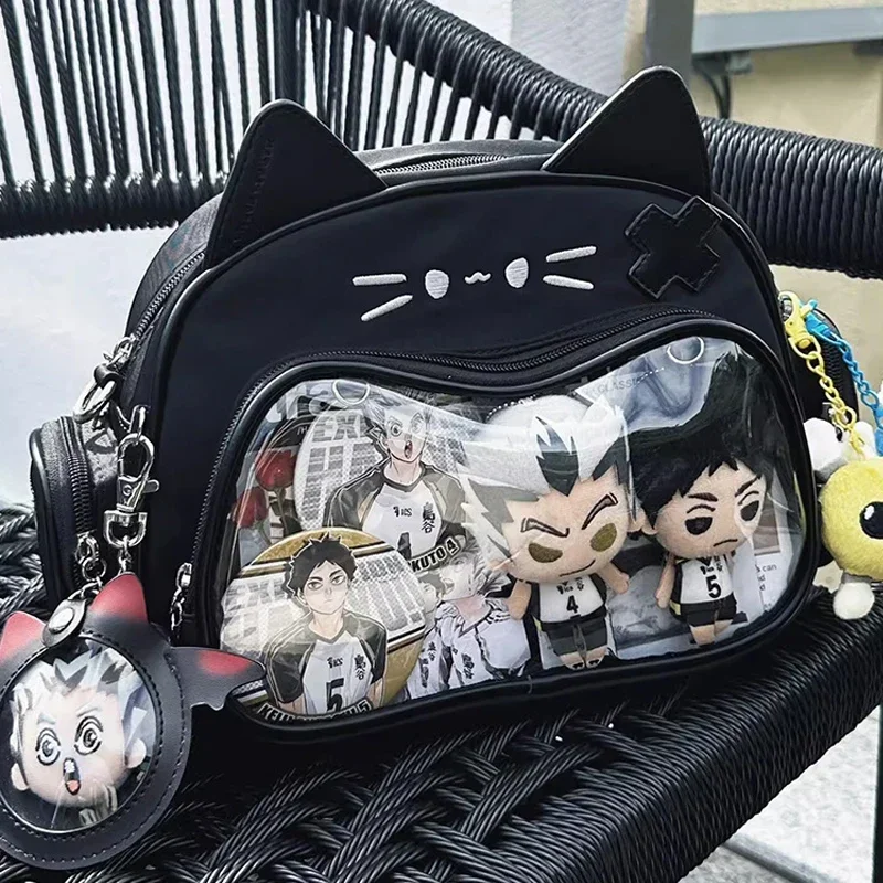 Backpacks for Women Y2K Korean Japan Kawaii Cat Ita Bag PU Girls Shoulder Crossbody Bags