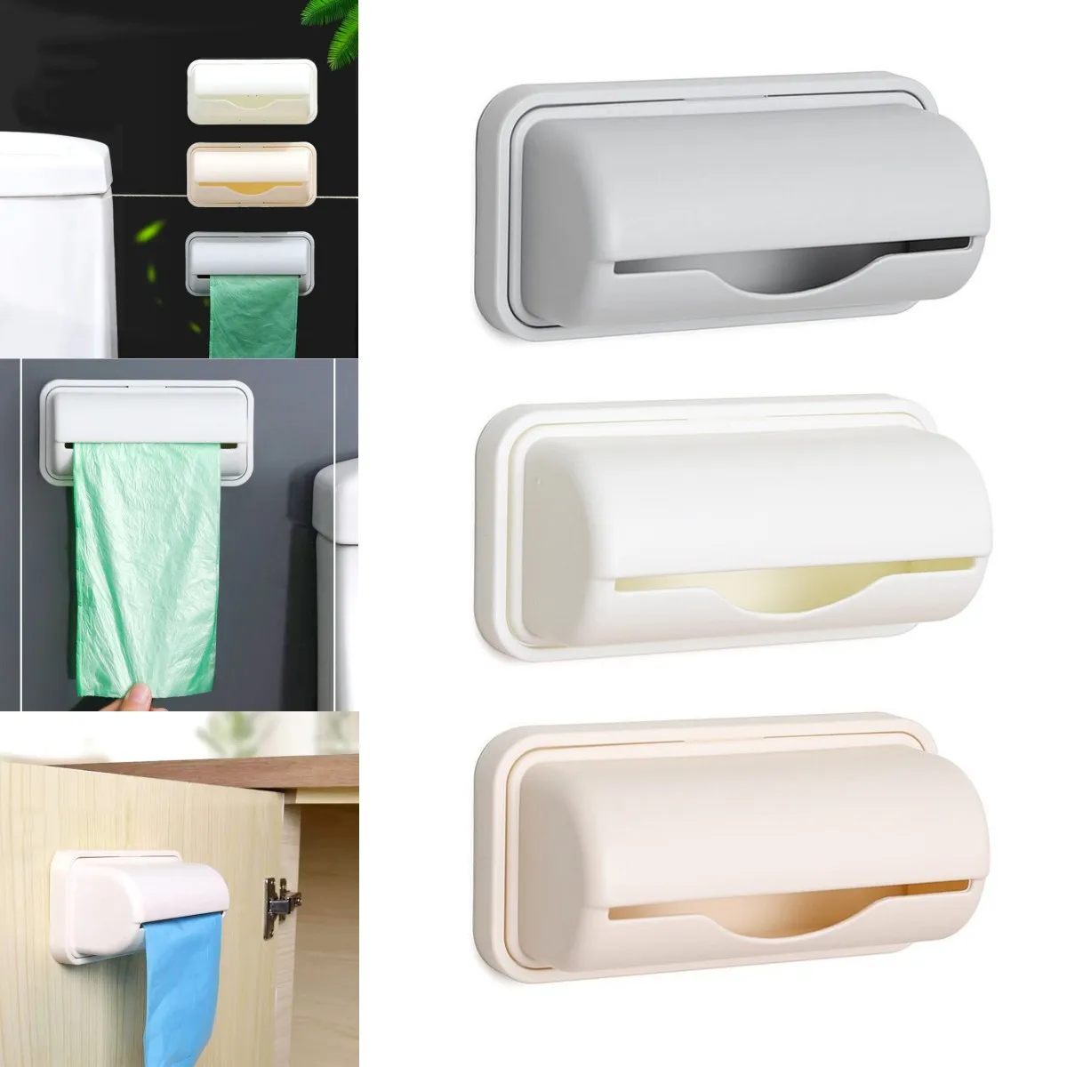 Wall Mounted Trash Bags Storage Box Garbage Bag Dispenser Kitchen Bathroom Grocery Holder